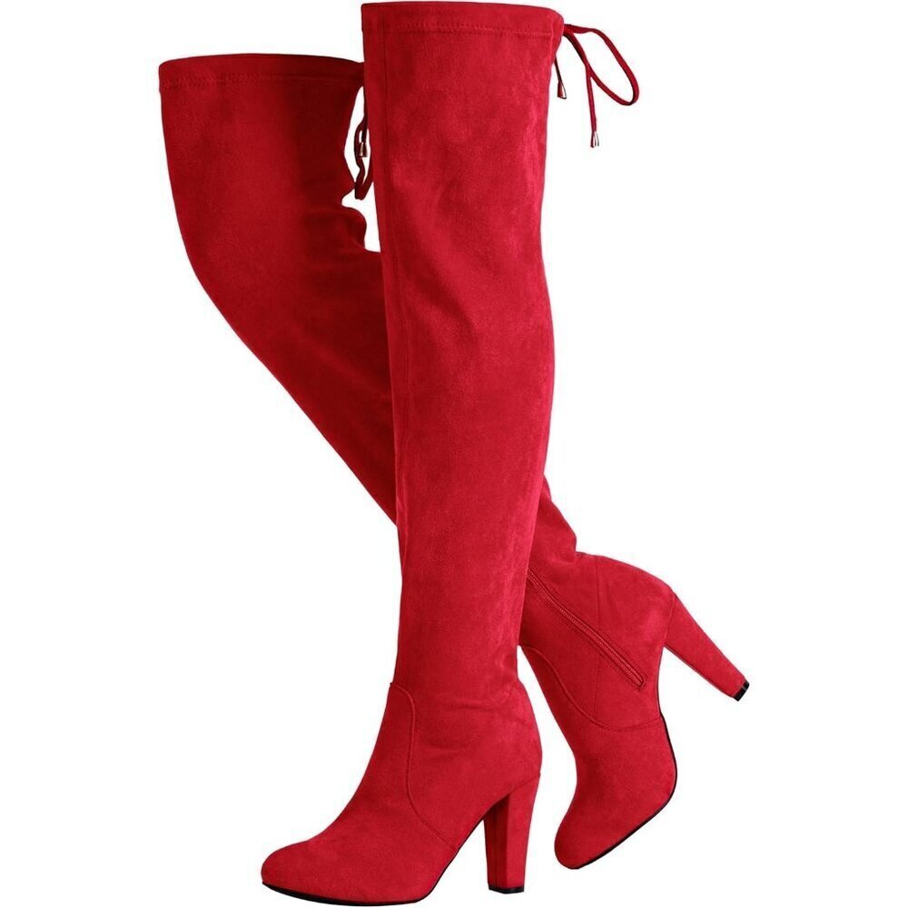 Women’s Red-knee High Suede Fashion Pointed Toe Thigh High Over The Knee Boots